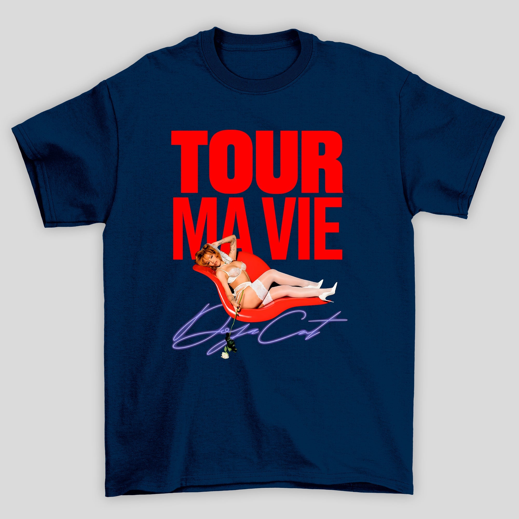 Camiseta Básica Doja Cat Tour Ma Vie - Azul-marinho