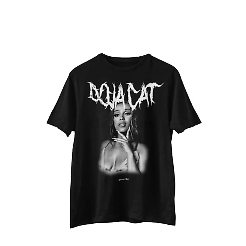 Camiseta Básica Doja Cat Black and White - Preto