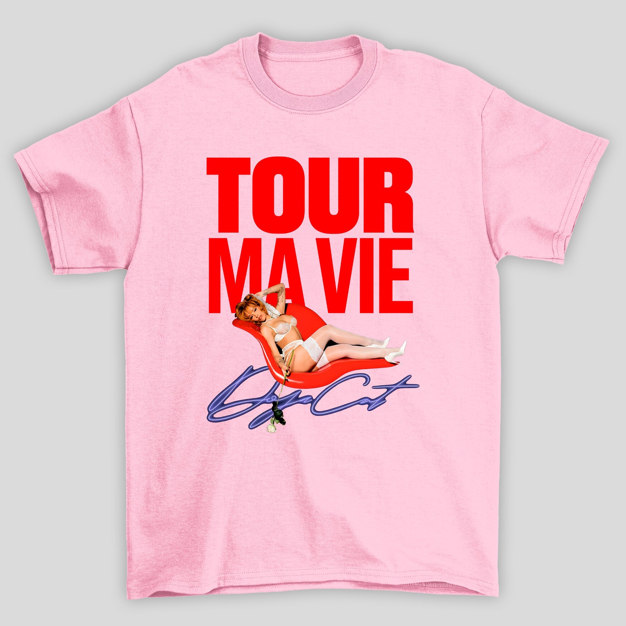 Camiseta Básica Doja Cat Tour Ma Vie - Rosa bebe