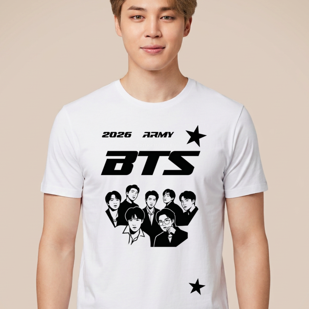 Camiseta BTS 2026 ARMY Cartoon - Branca (Jimin)
