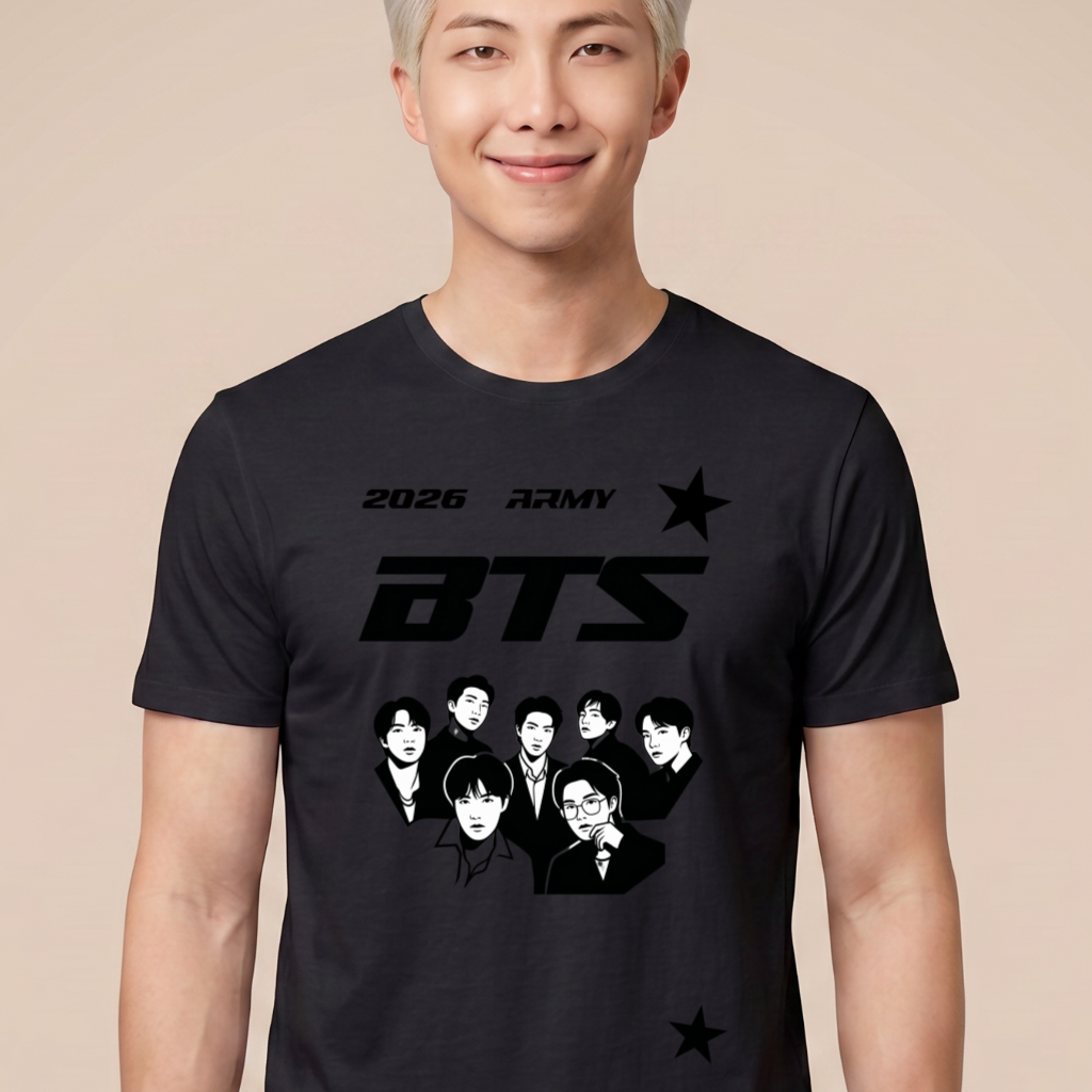 Camiseta BTS 2026 ARMY Cartoon - Preta (RM)
