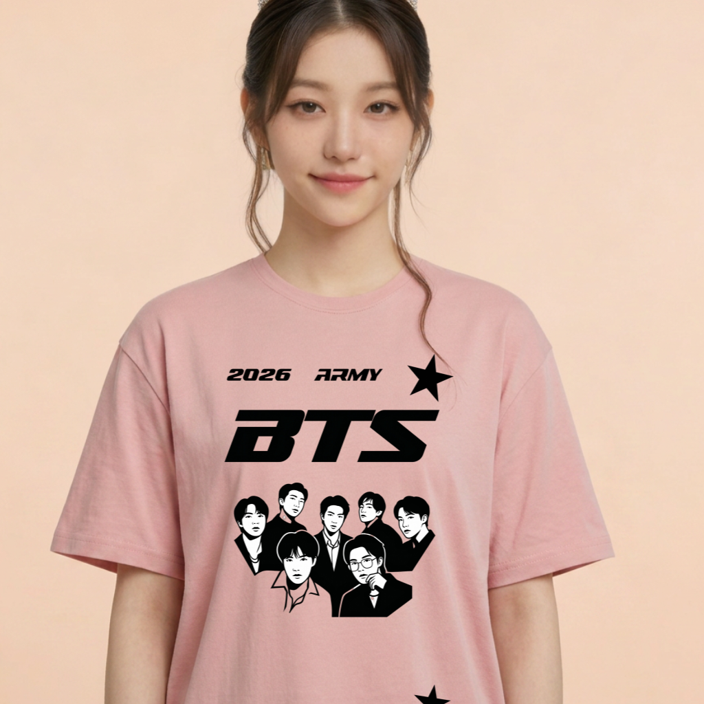 Camiseta BTS 2026 ARMY Cartoon - Rosa (Wonyoung)
