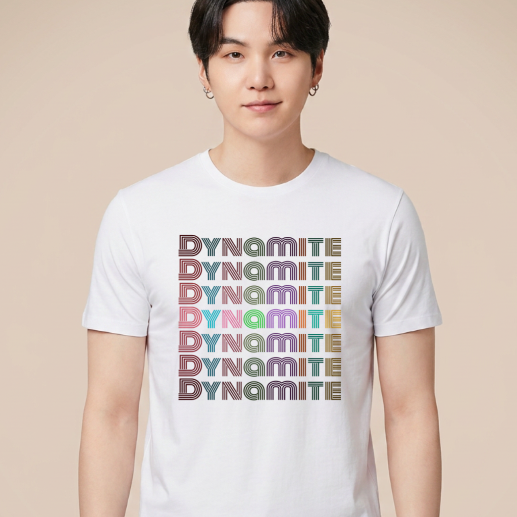 Camiseta BTS Dynamite Tipografia - Branca (Suga)