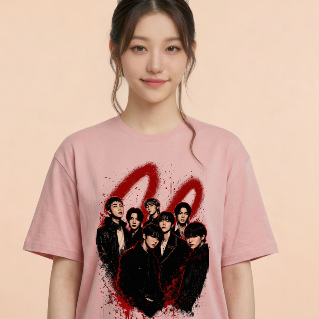 Camiseta BTS Grupo Vermelho - Rosa (Wonyoung)