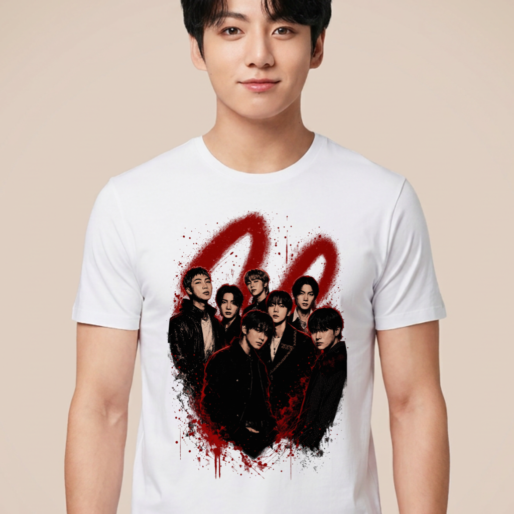 Camiseta BTS Grupo Vermelho - Branca (Jungkook)