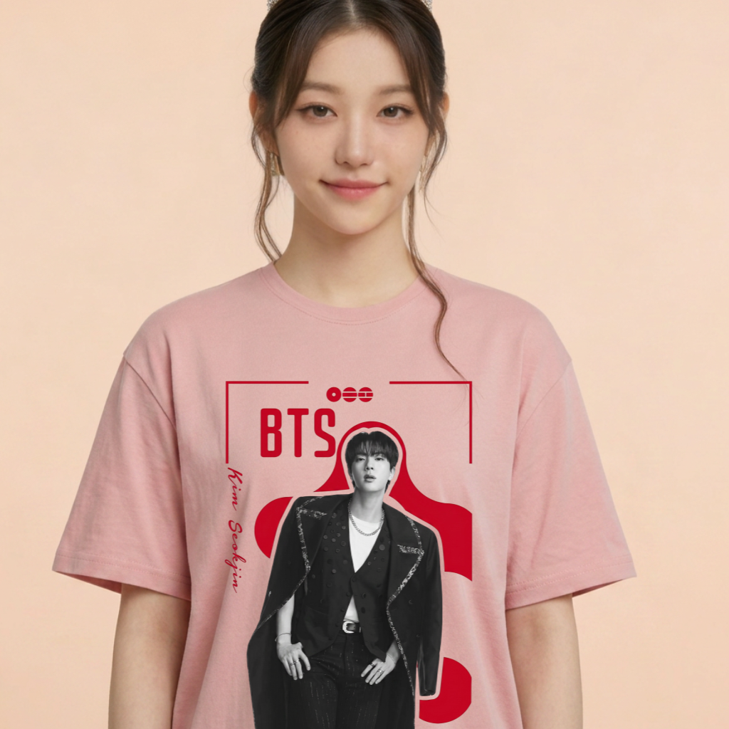 Camiseta BTS Jin Pôster - Rosa (Wonyoung)