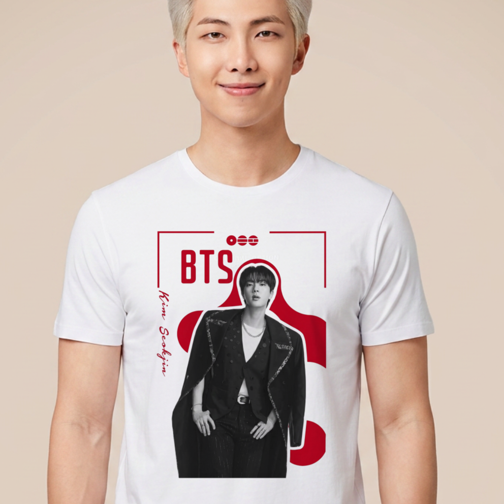 Camiseta BTS Jin Pôster - Branca (RM)
