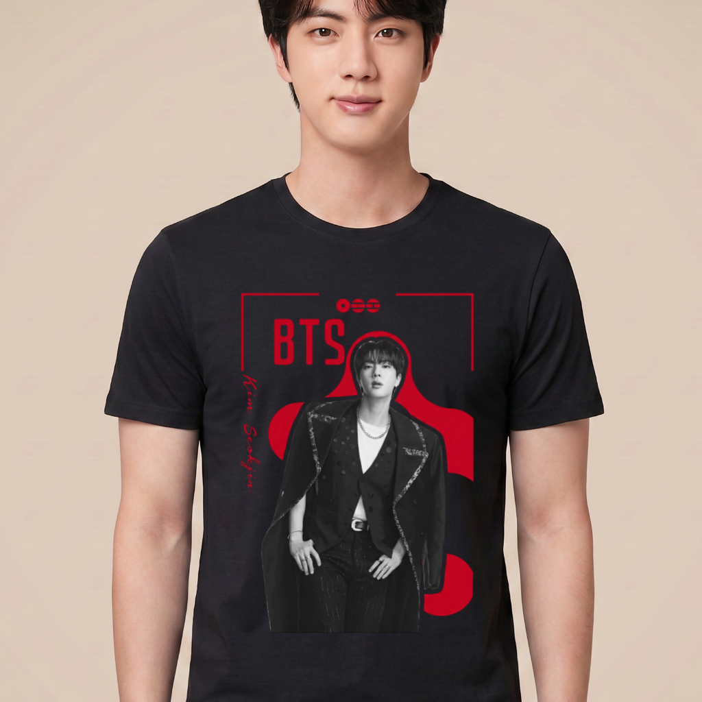 Camiseta BTS Jin Pôster - Preta (Jin)