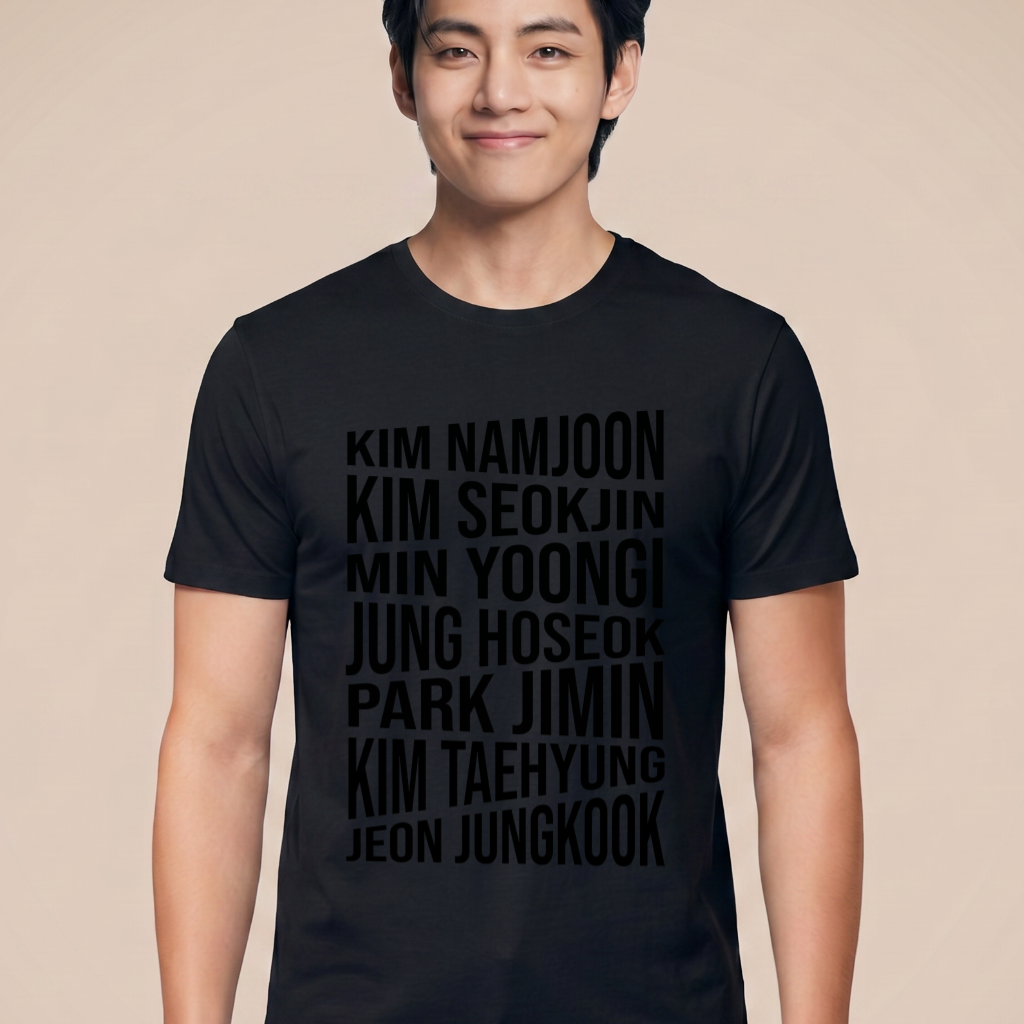Camiseta BTS Nomes Reais - Preta (V)
