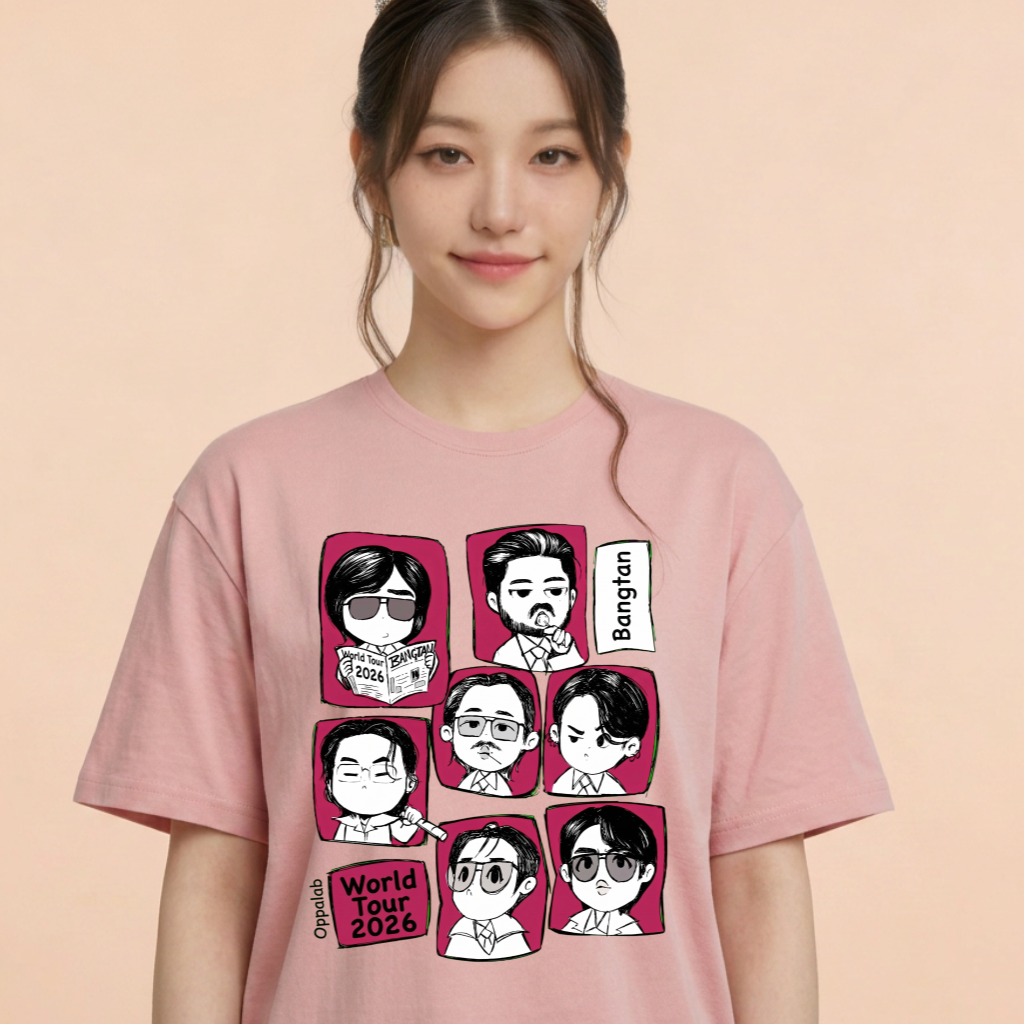 Camiseta BTS World Tour 2026 Cartoon - Rosa (Wonyoung)
