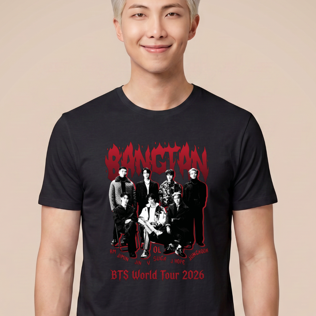 Camiseta BTS World Tour 2026 Flame - Preta (RM)