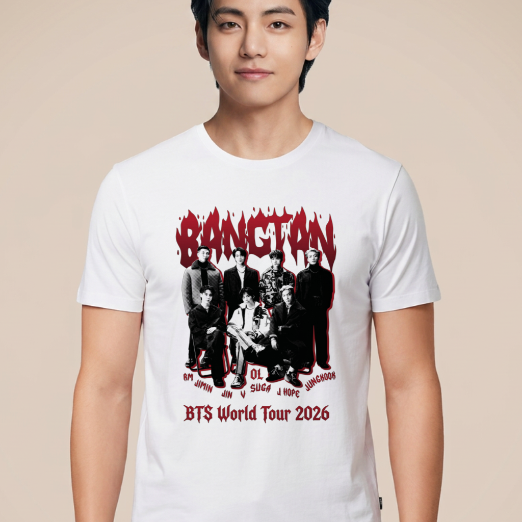 Camiseta BTS World Tour 2026 Flame - Branca (V)