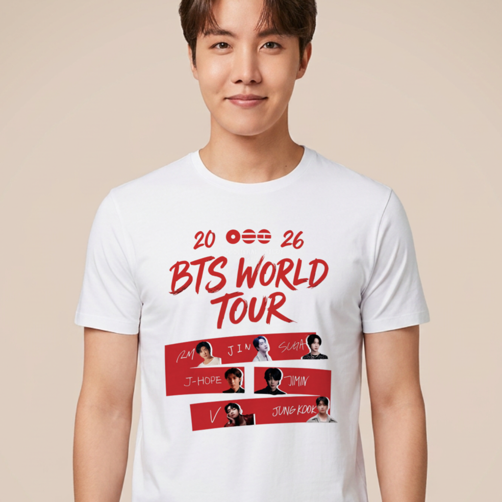 Camiseta BTS World Tour 2026 Membros - Branca (J-Hope)