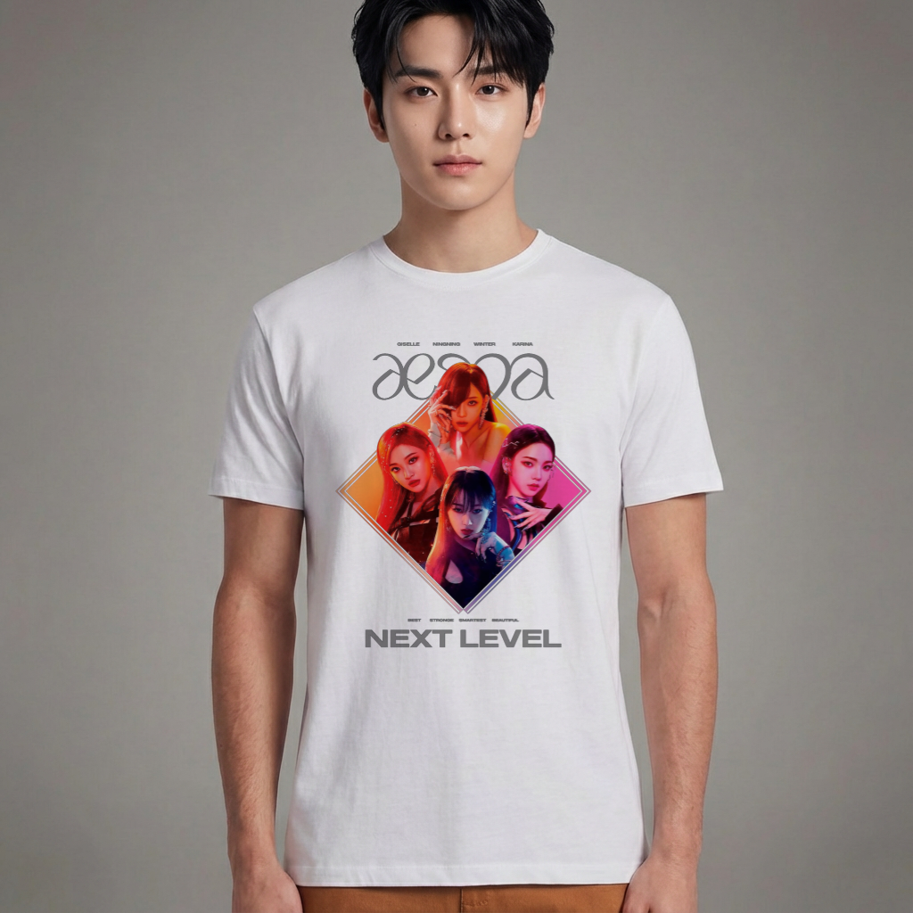 Camiseta Básica Aespa Group Kpop - Branca