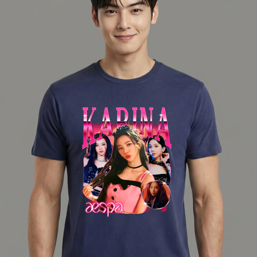 Camiseta camiseta-basica-aespa-karina-vintage - Azul