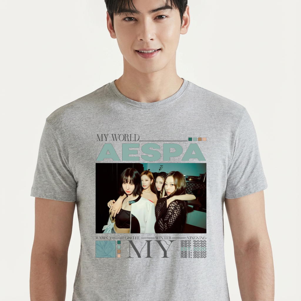Camiseta camiseta-basica-aespa-kpop - Cinza