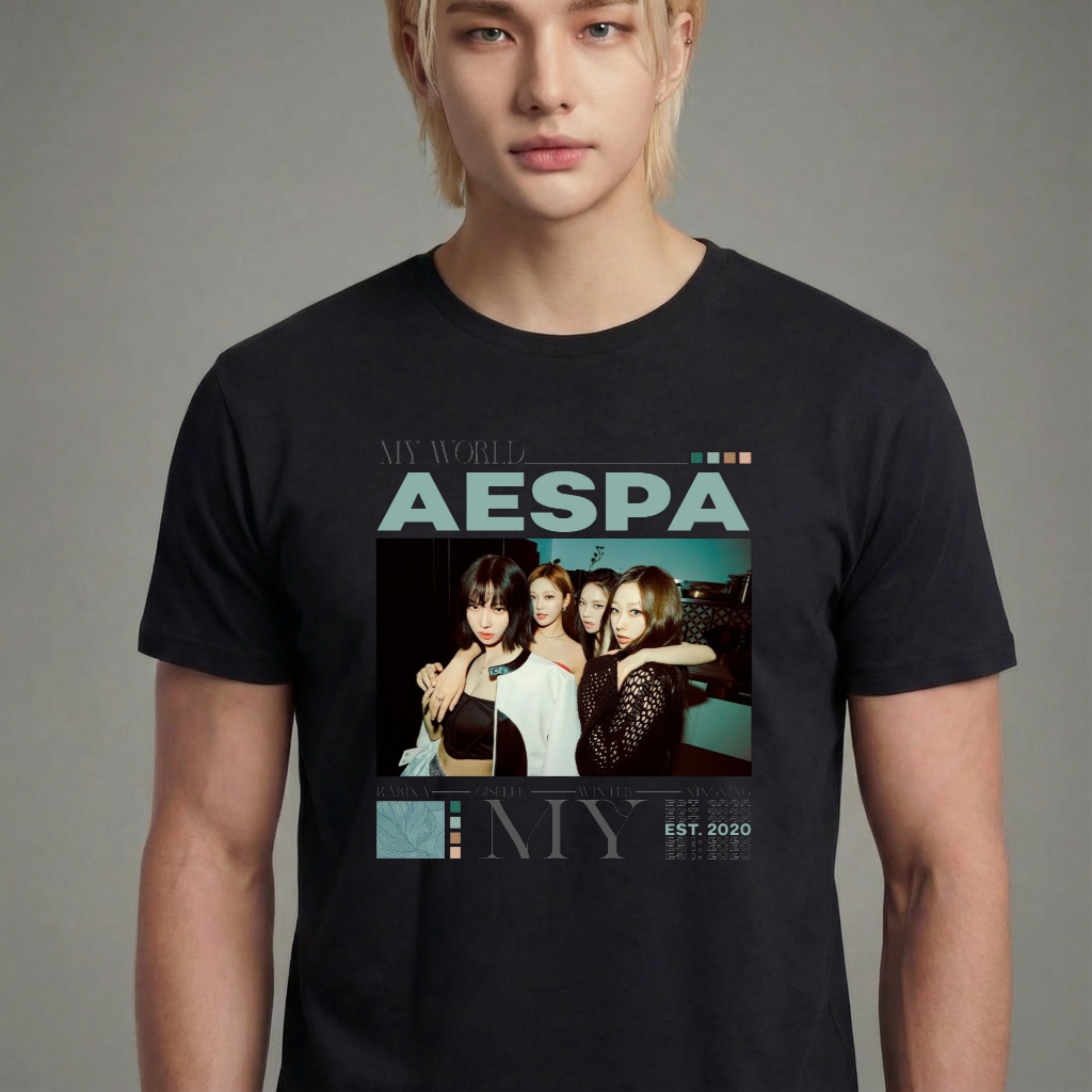 Camiseta camiseta-basica-aespa-kpop - Preta
