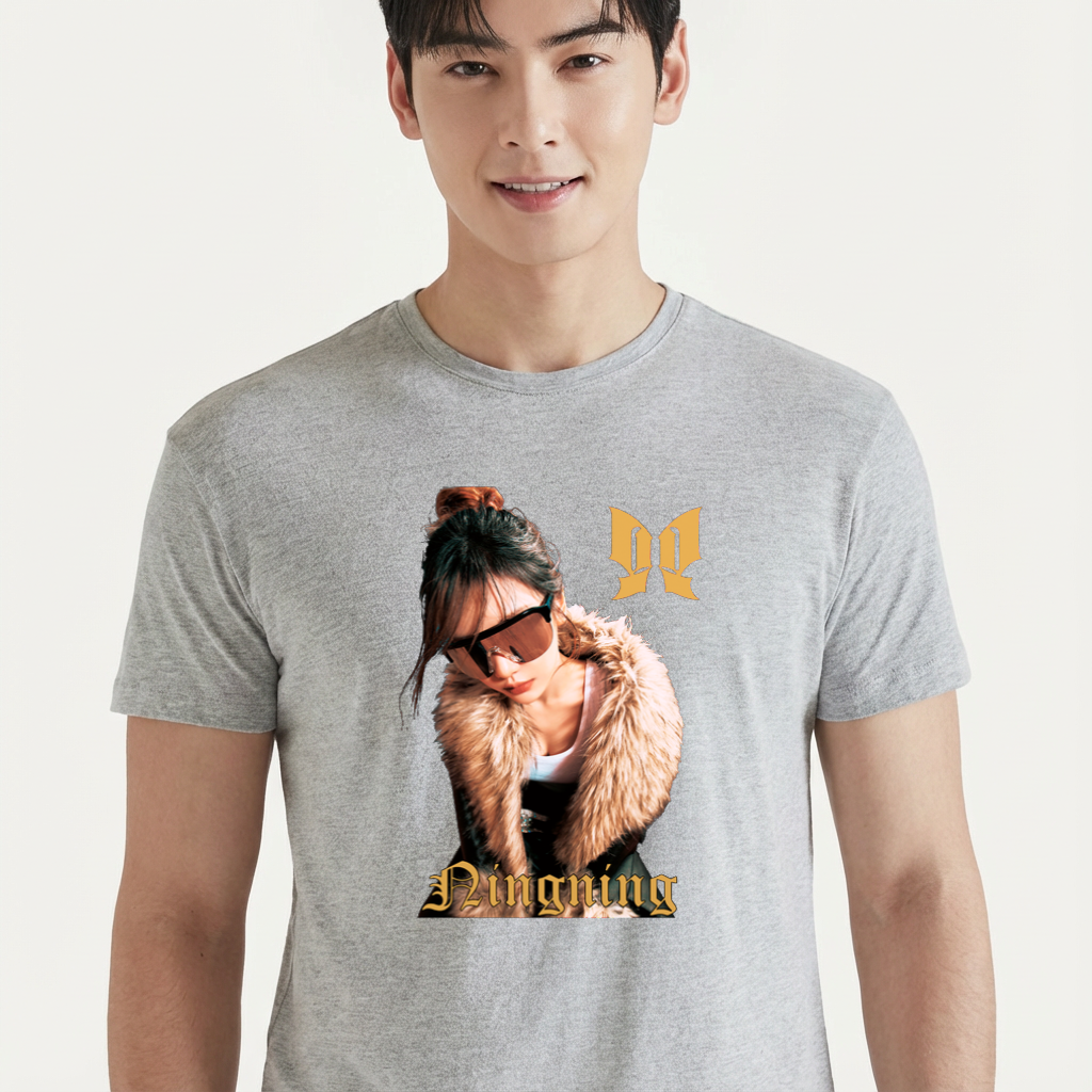 Camiseta Aespa Ningning Butterfly cinza