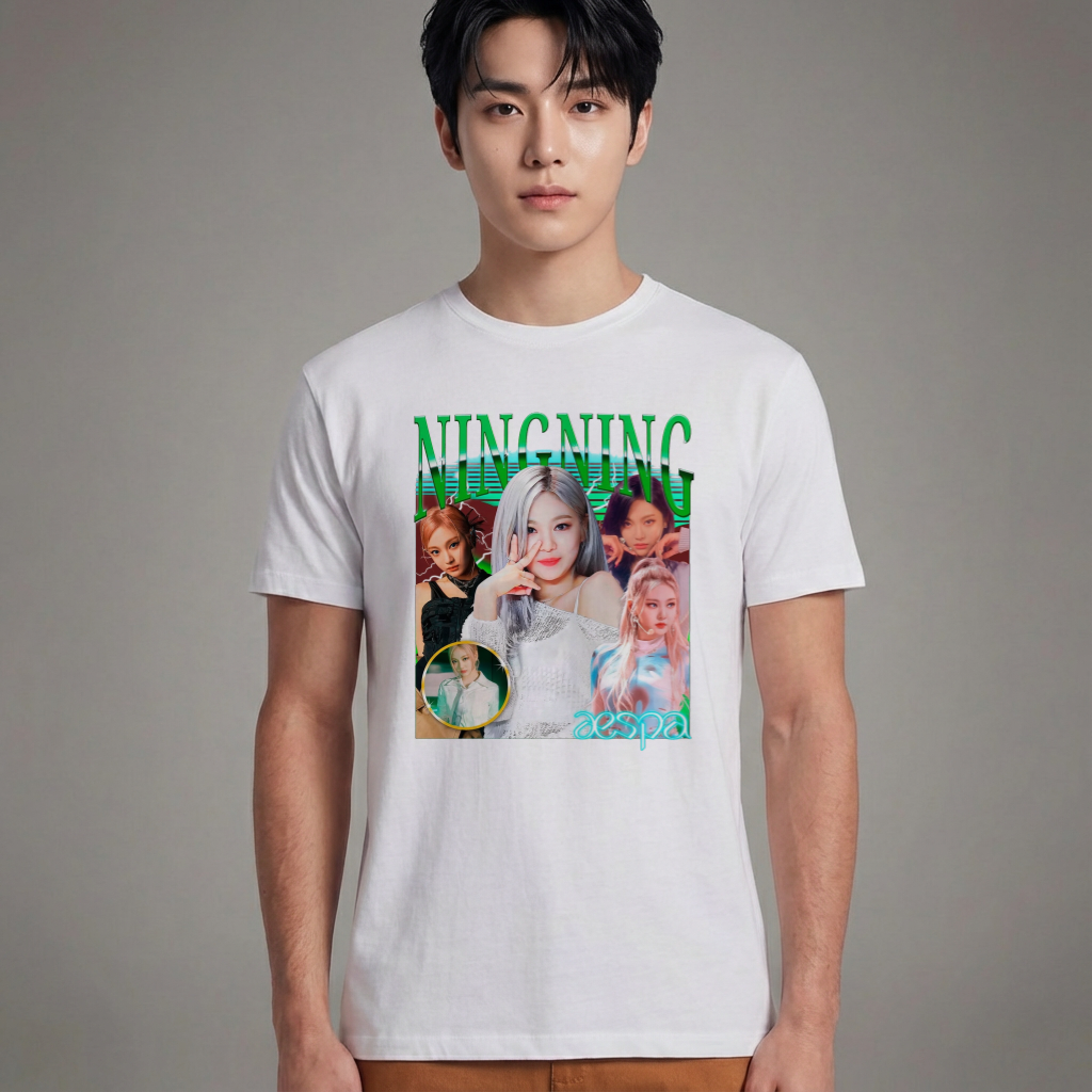 Camiseta Básica Aespa Ningning Retro - Branca