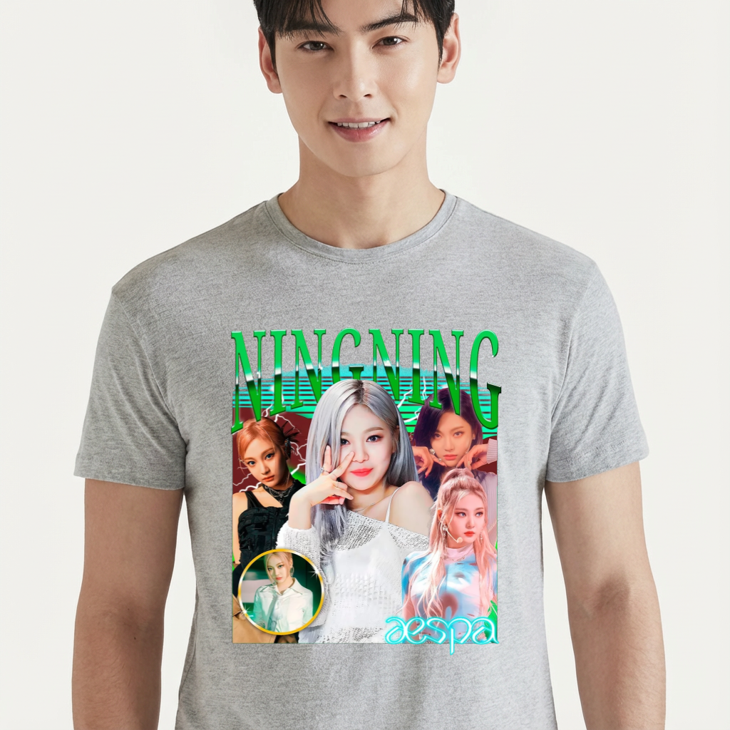 Camiseta camiseta-basica-aespa-ningning-retro - Cinza