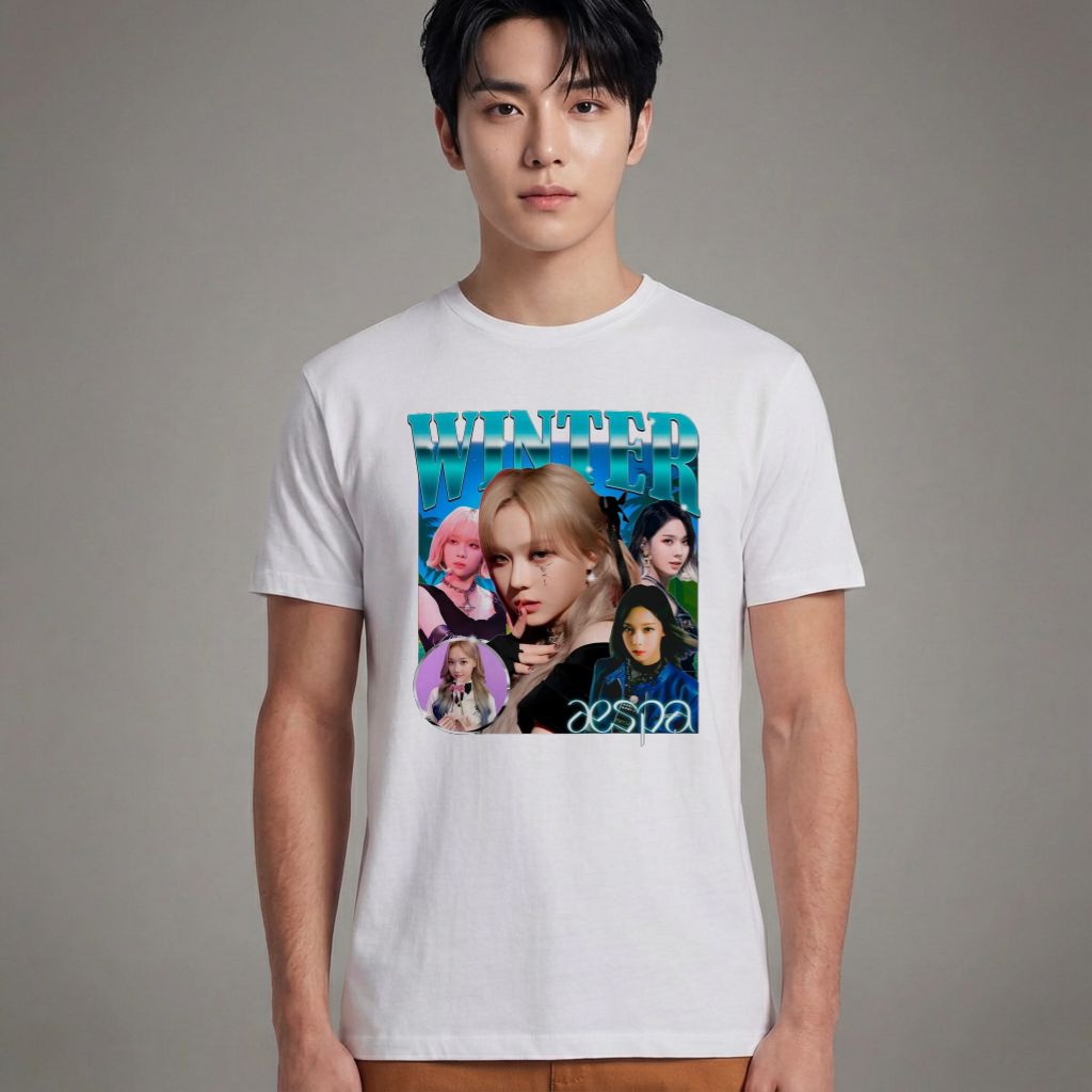 Camiseta Básica Aespa Winter Retro 90's - Branca