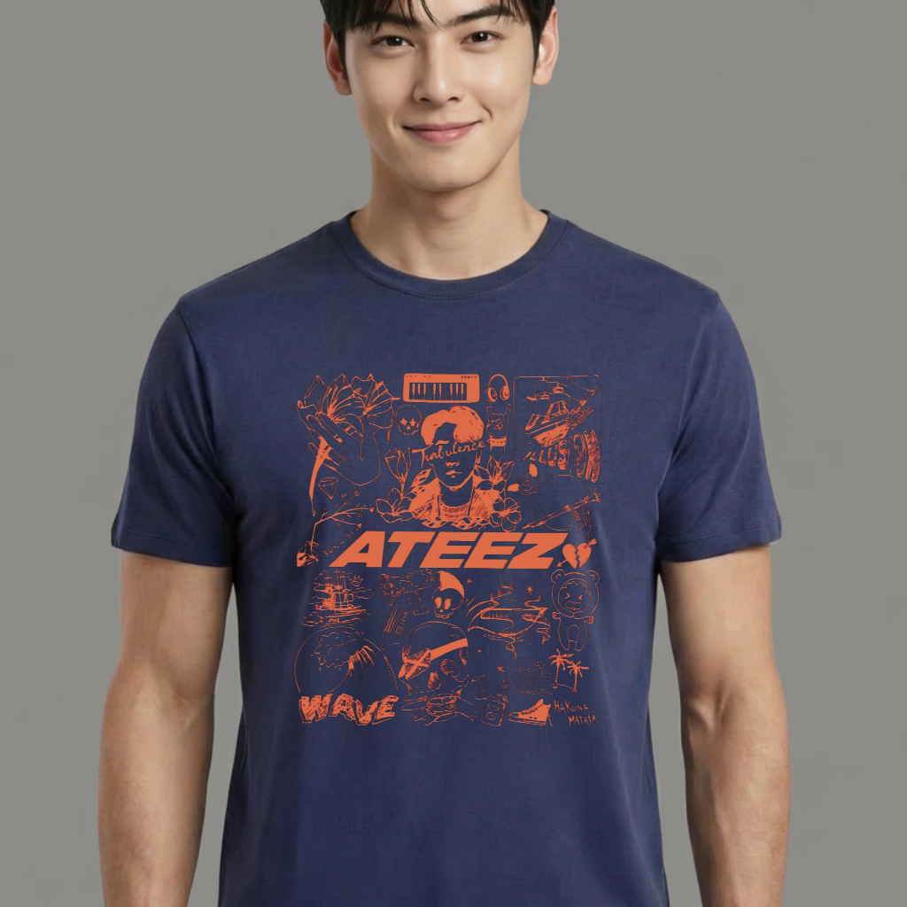 Camiseta ATEEZ Art Tattoo azul