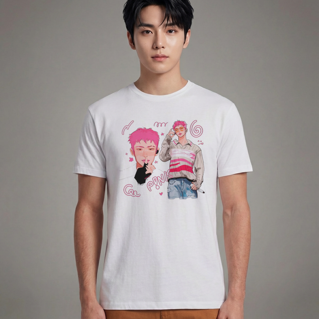 Camiseta Básica Ateez Pink Mingi - Branca