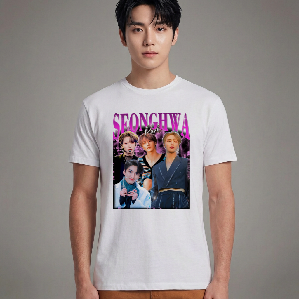 Camiseta Básica Ateez Seonghwa Retro 90'S - Branca
