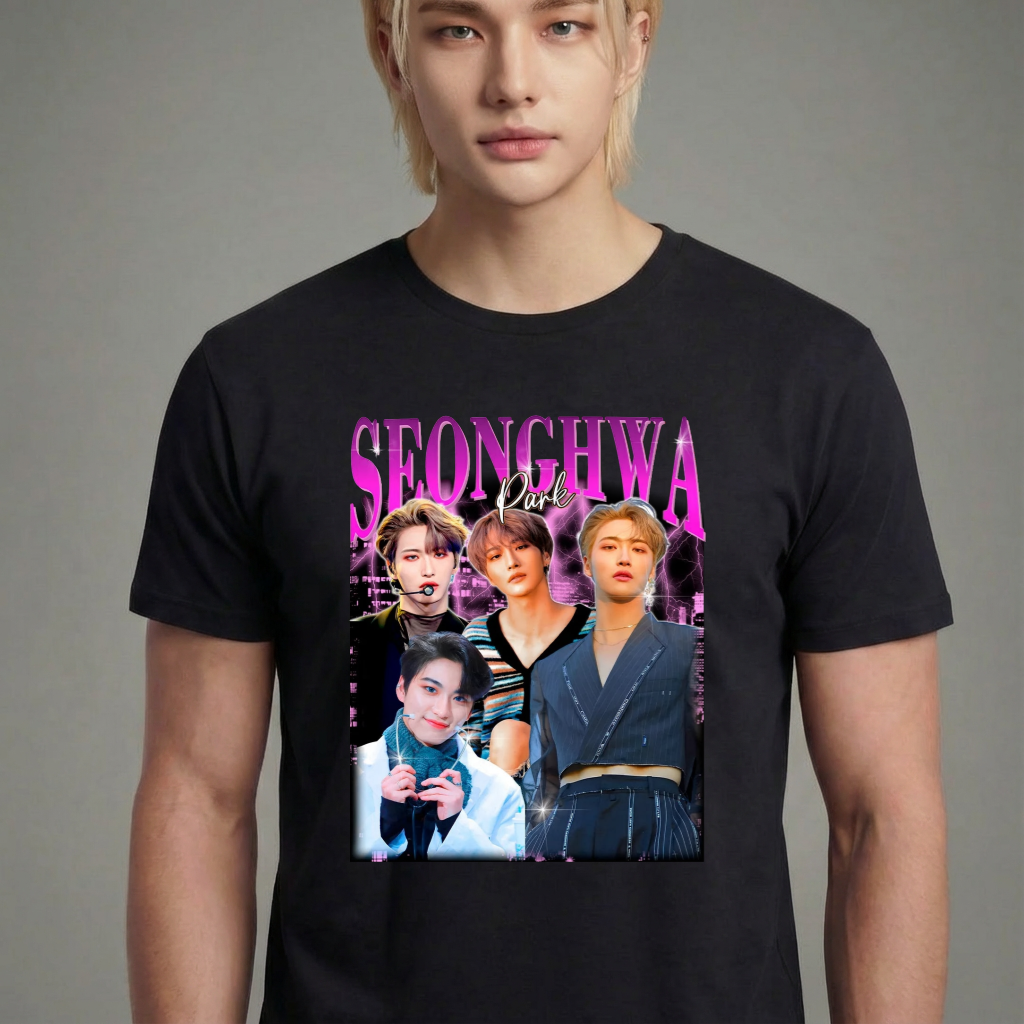 Camiseta ATEEZ Seonghwa Retro 90'S preta