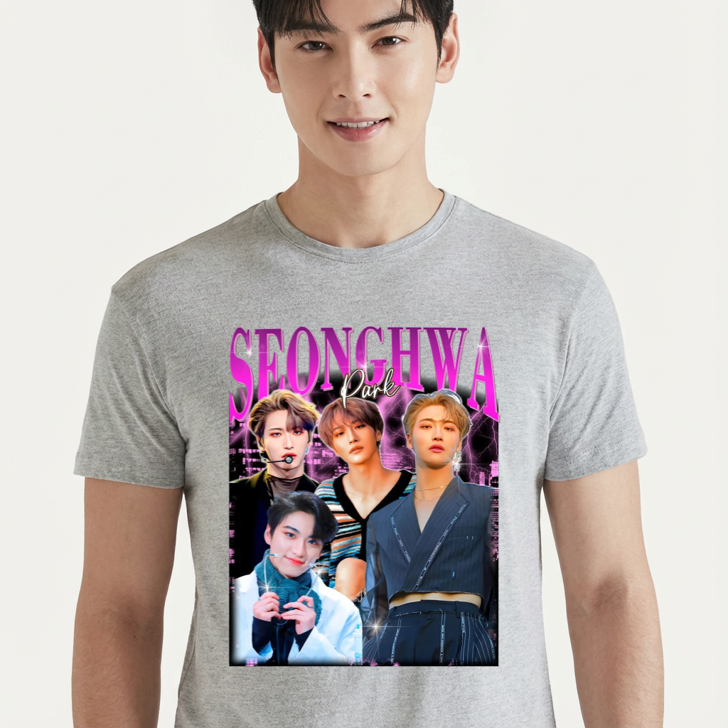 Camiseta ATEEZ Seonghwa Retro 90'S cinza