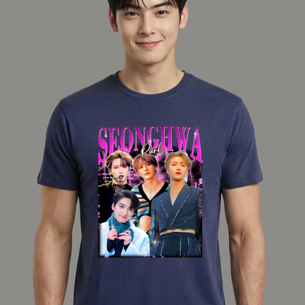 Camiseta camiseta-basica-ateez-seonghwa-retro-90s - Azul