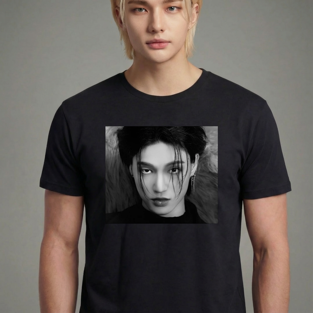 Camiseta camiseta-basica-ateez-wooyoung-photo - Preta
