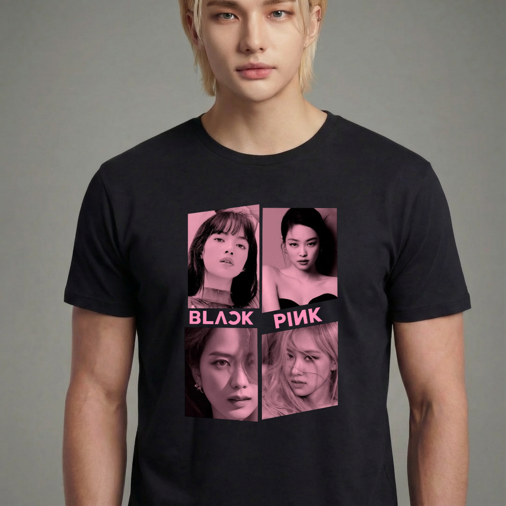 Camiseta camiseta-basica-black-pink-faces - Preta