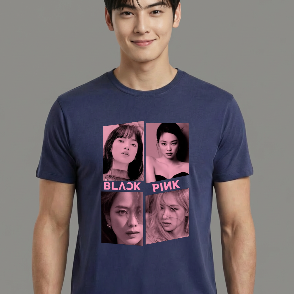 Camiseta camiseta-basica-black-pink-faces - Azul