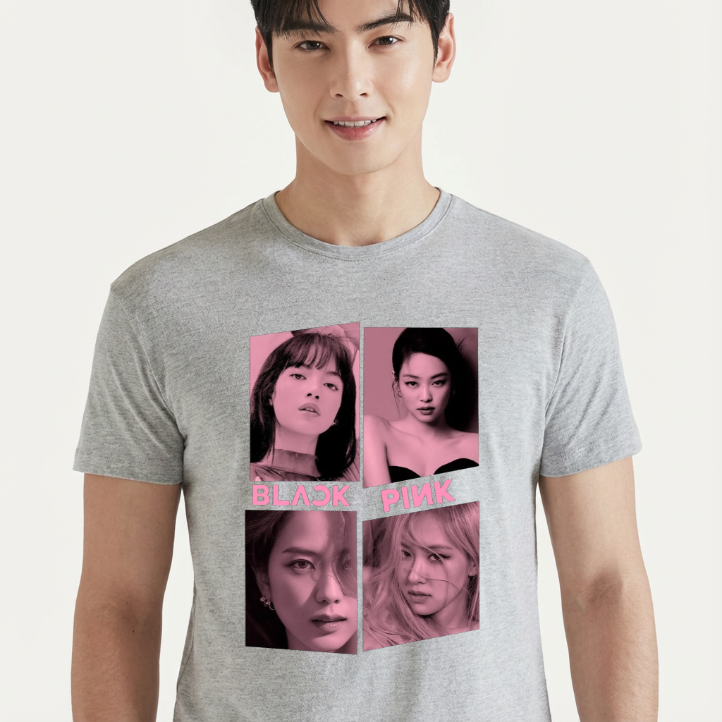 Camiseta camiseta-basica-black-pink-faces - Cinza