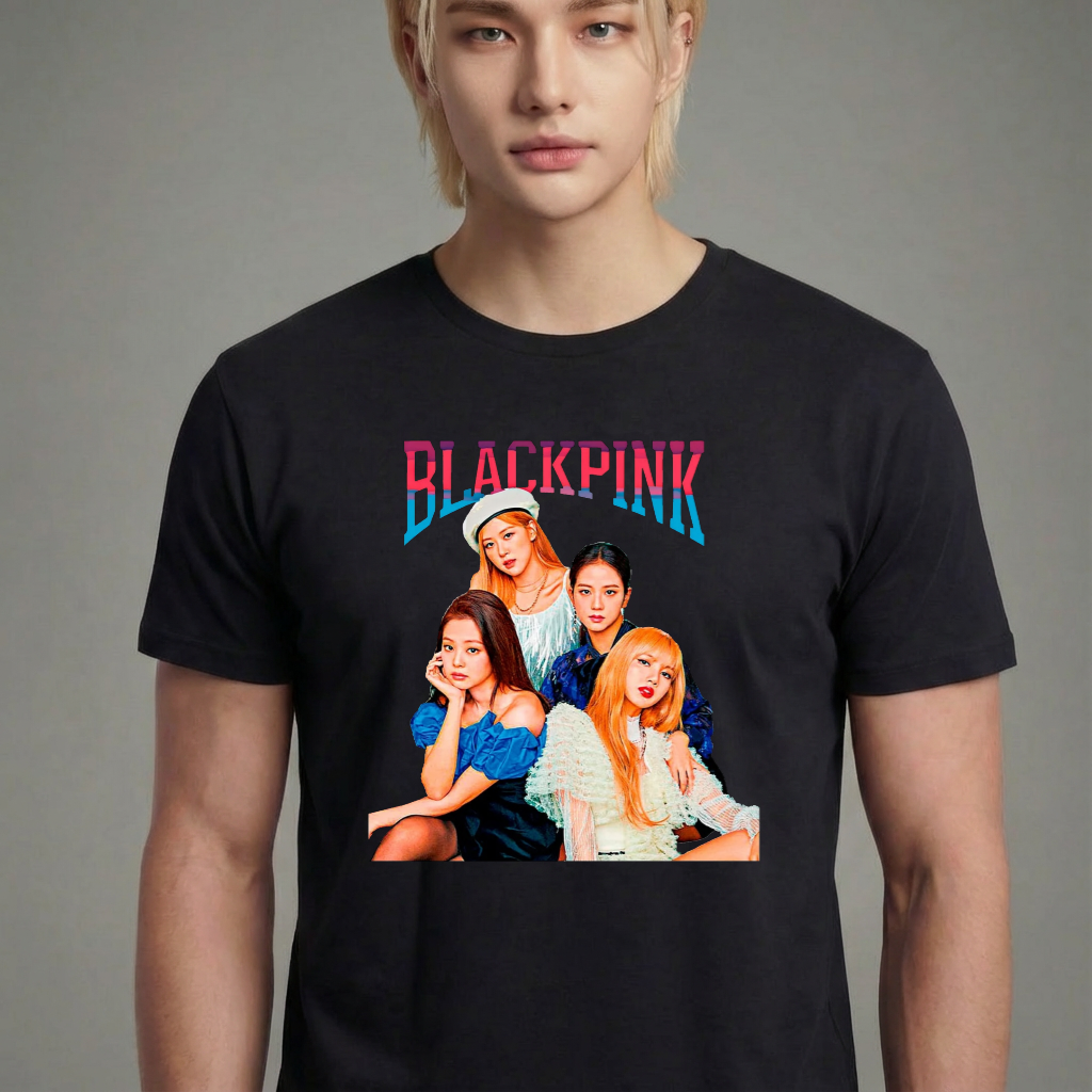 Camiseta camiseta-basica-black-pink-grupo-kpop - Preta