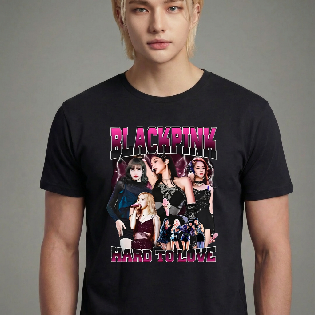 Camiseta camiseta-basica-black-pink-hard-to-love - Preta