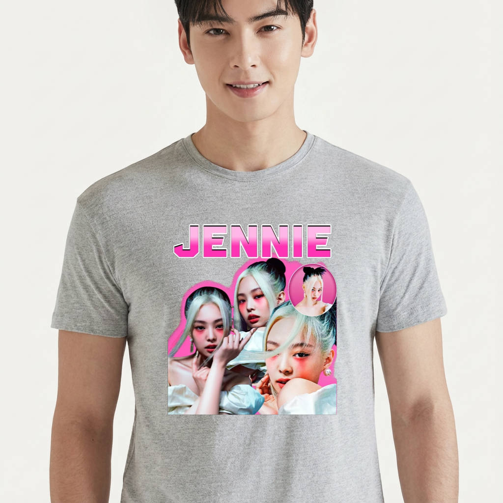 Camiseta camiseta-basica-black-pink-jennie - Cinza