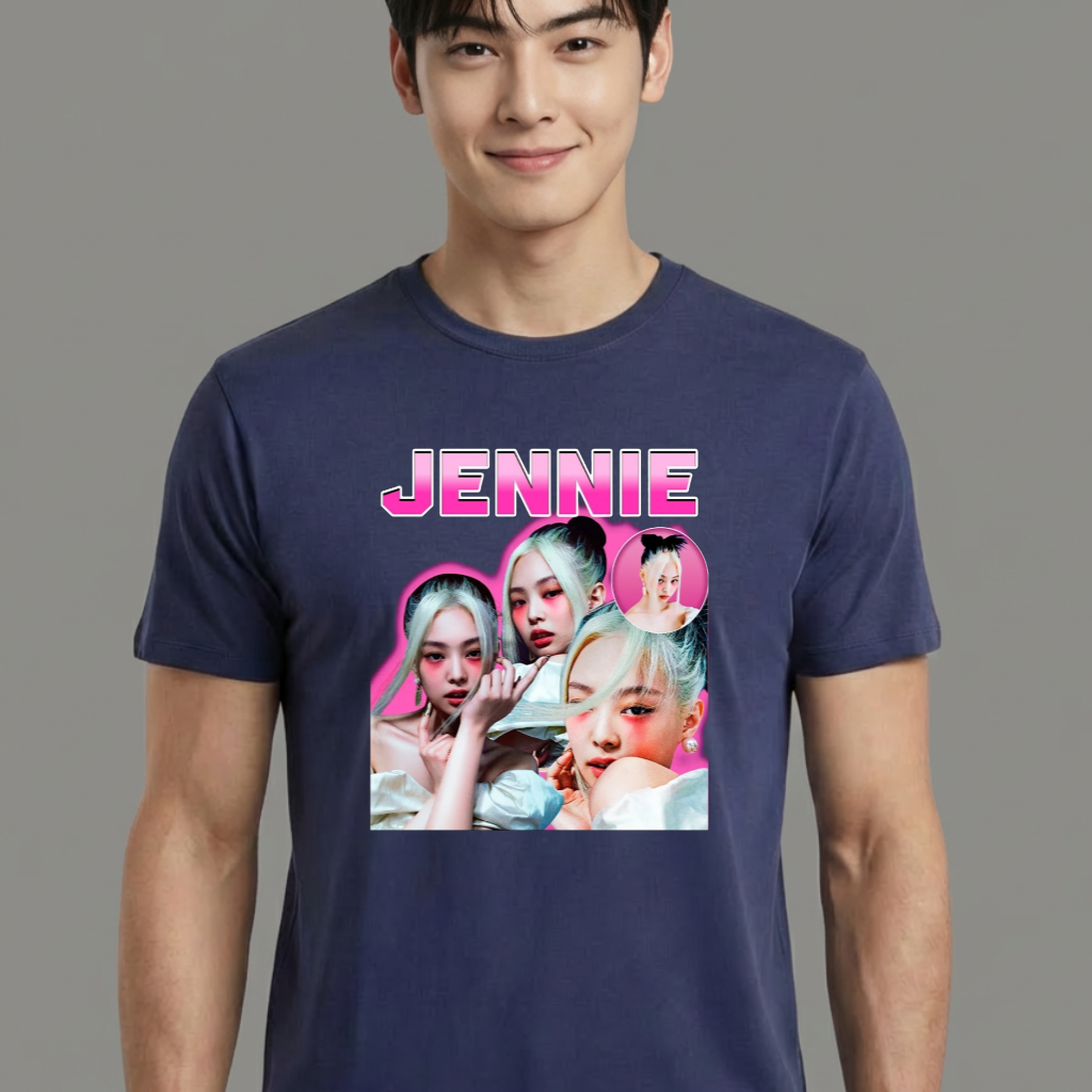 Camiseta camiseta-basica-black-pink-jennie - Azul