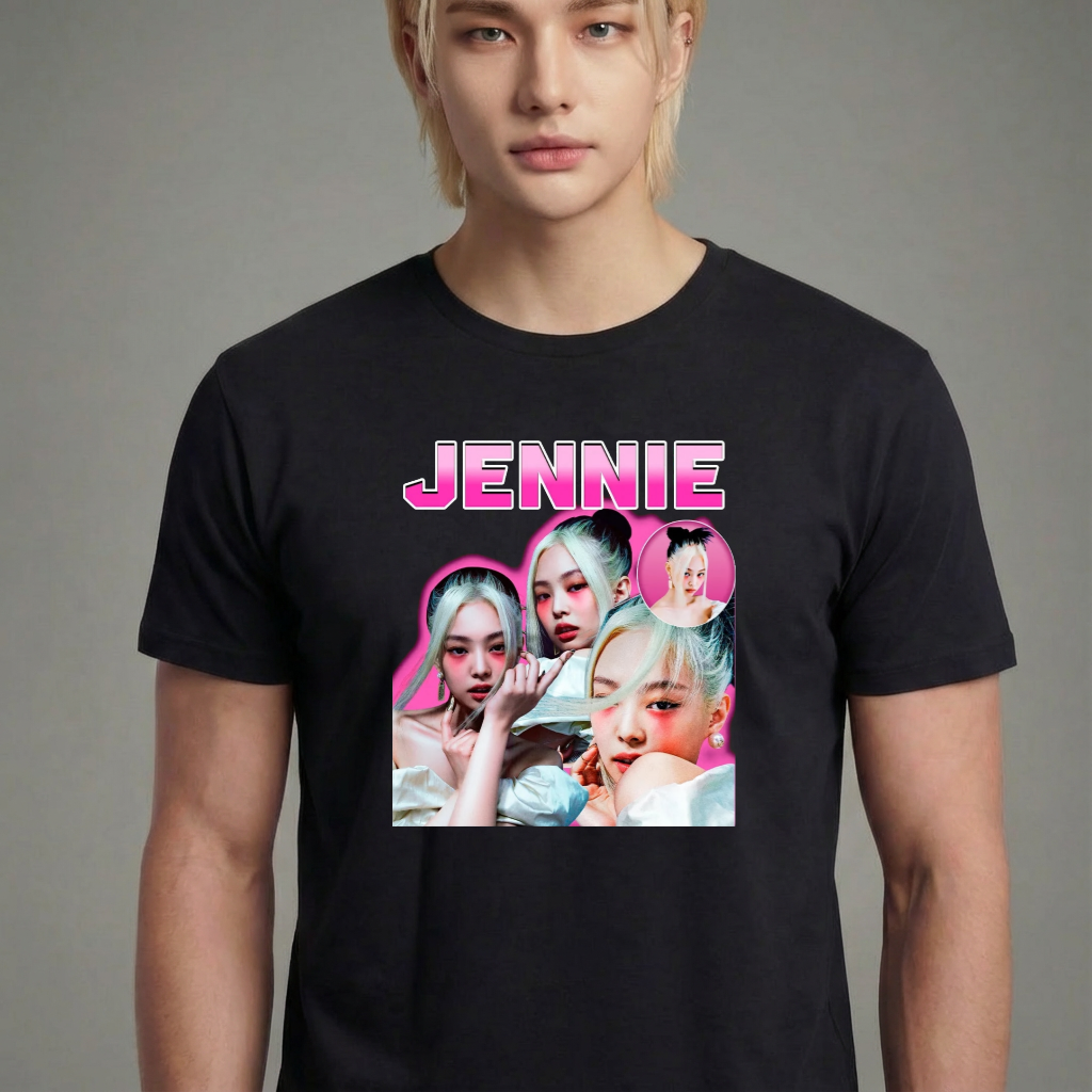 Camiseta camiseta-basica-black-pink-jennie - Preta