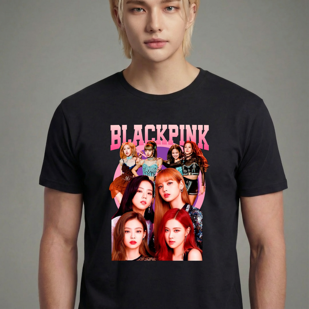 Camiseta camiseta-basica-black-pink-kpop - Preta