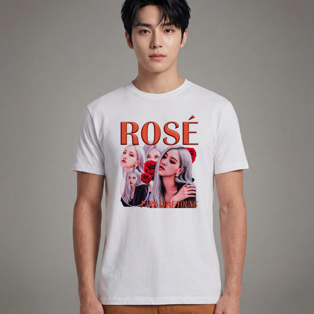 Camiseta Básica Blackpink Rose - Branca