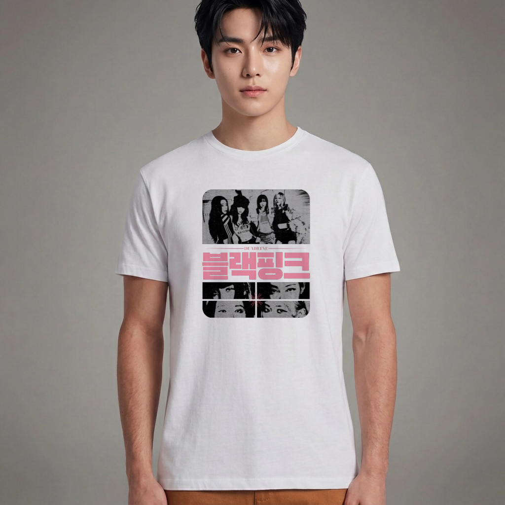 Camiseta Básica Blackpink Deadline Korean - Branca