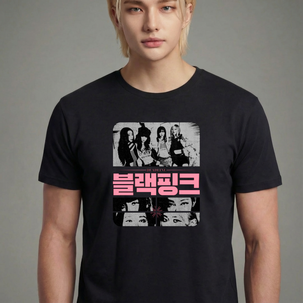 Camiseta camiseta-basica-blackpink-deadline-korean - Preta