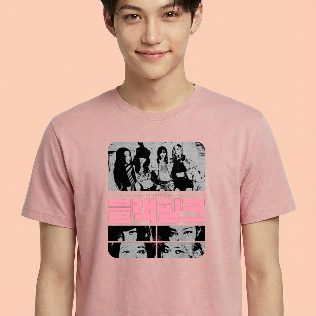 Camiseta camiseta-basica-blackpink-deadline-korean - Rosa