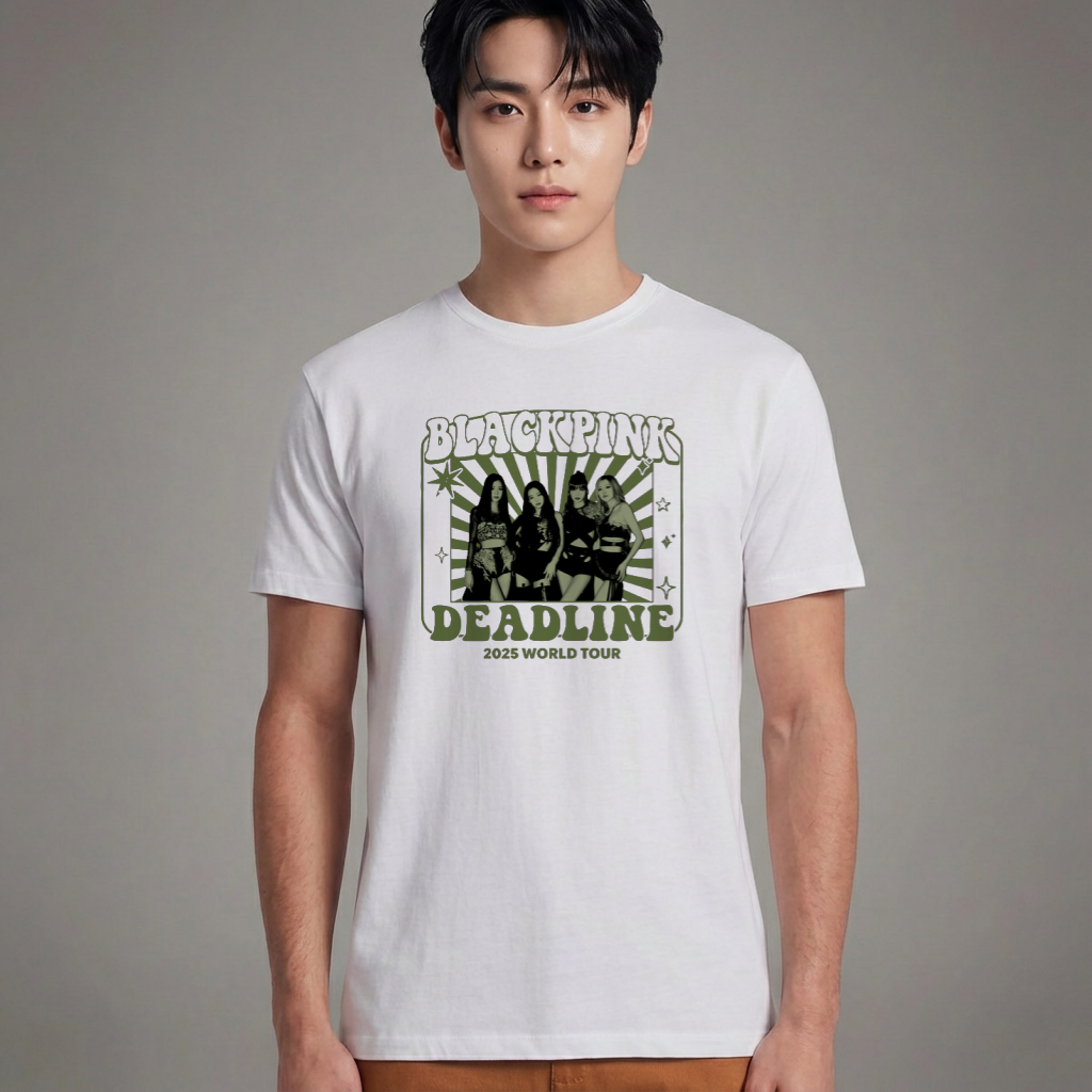Camiseta Básica Blackpink Deadline Poster - Branca