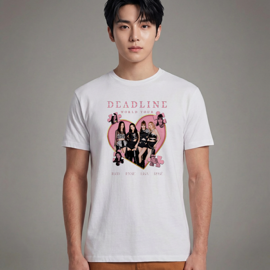Camiseta Básica Blackpink Deadline Tour Heart - Branca