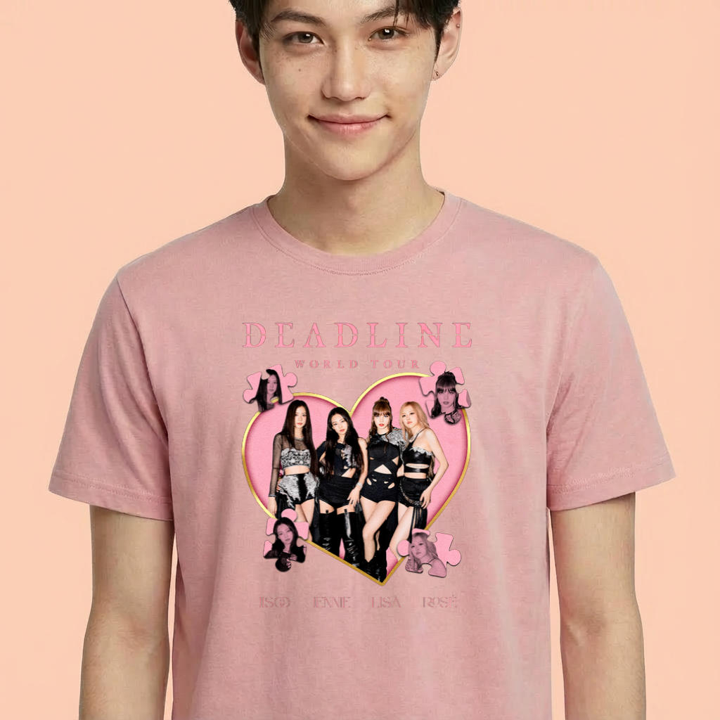 Camiseta camiseta-basica-blackpink-deadline-tour-heart - Rosa