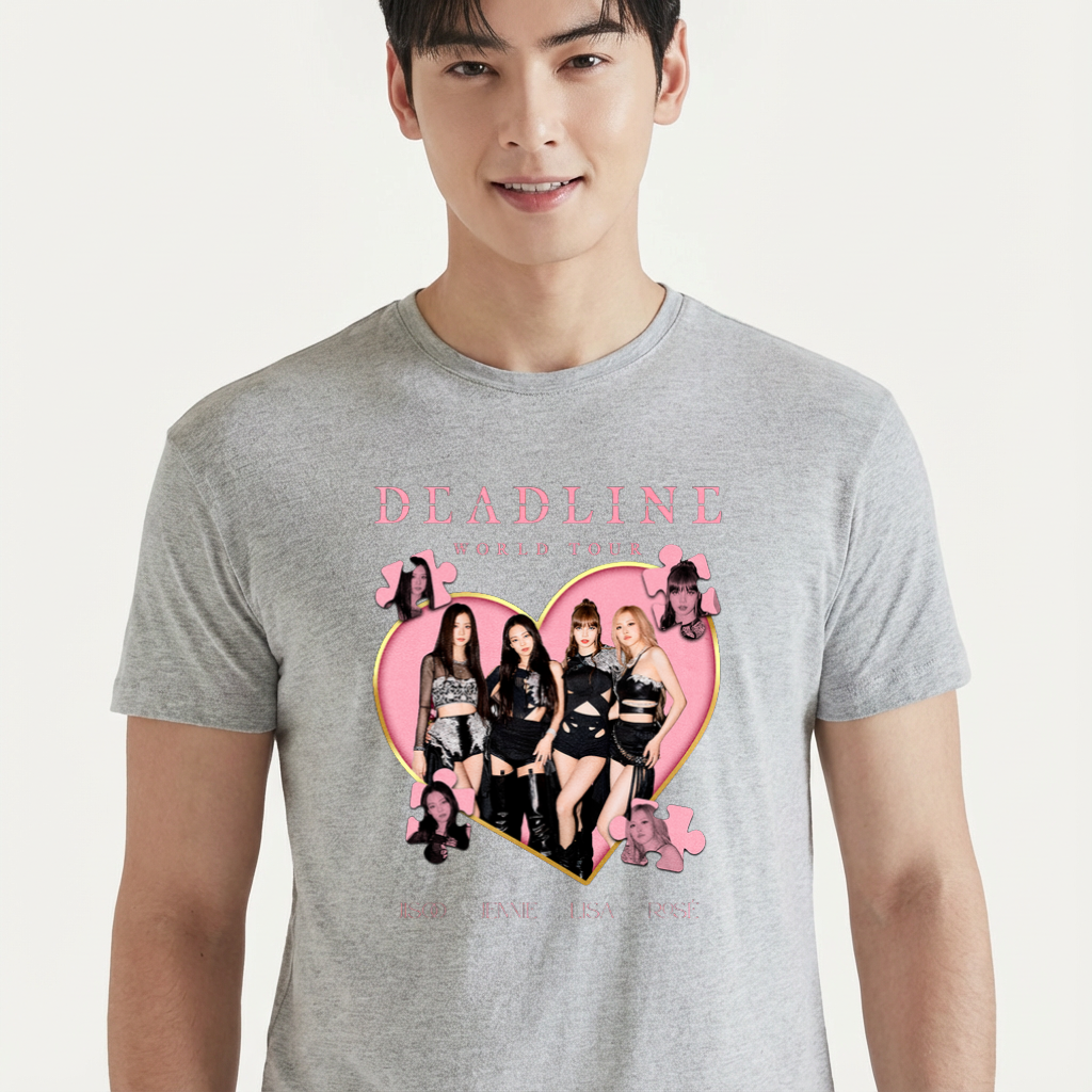 Camiseta camiseta-basica-blackpink-deadline-tour-heart - Cinza