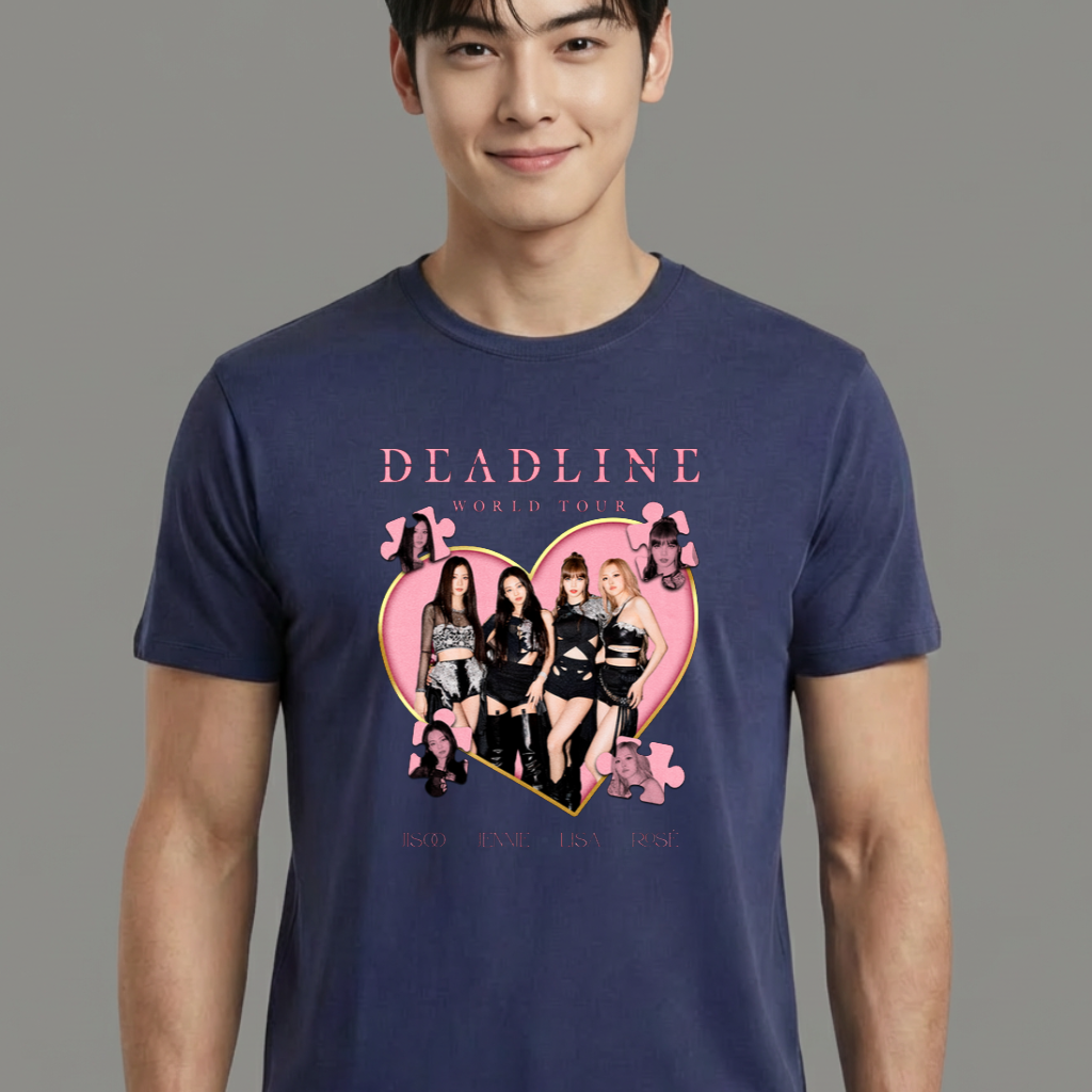 Camiseta camiseta-basica-blackpink-deadline-tour-heart - Azul